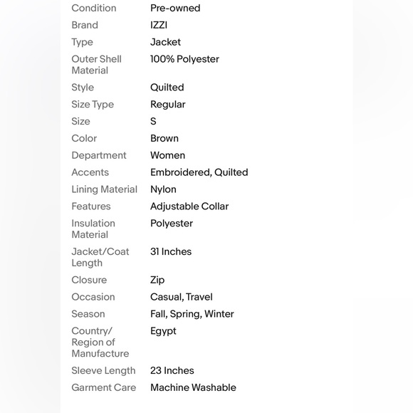 Innovations by IZZI Brown Quilted Embroidered Jacket Coat Size Small - Picture 13 of 16